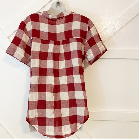 Floreiza Plaid Printed Surplice Blouse Red Sz M - Picture 3 of 6